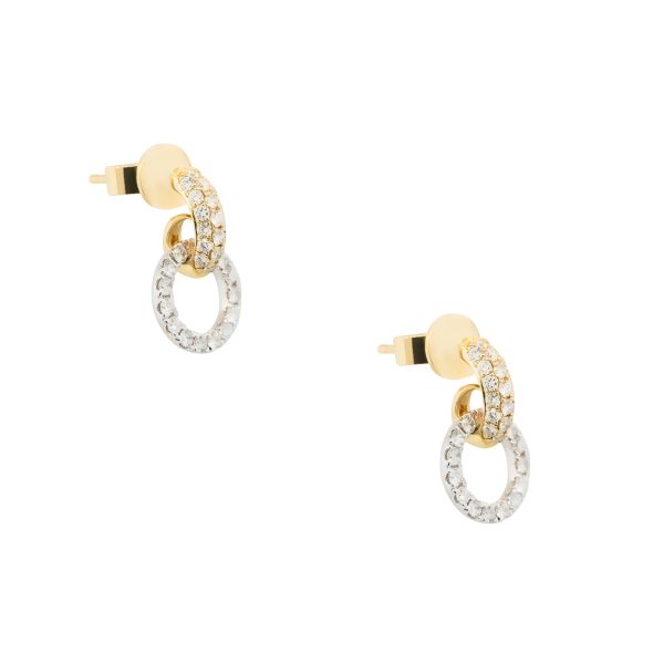 18k White and Yellow Gold 0.72ctw Diamond Mini Hoop Dangle Earrings