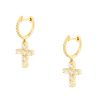 18k Yellow Gold 1.00ctw Mini Diamond Cross Dangle Earrings