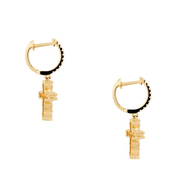 18k Yellow Gold 1.00ctw Mini Diamond Cross Dangle Earrings