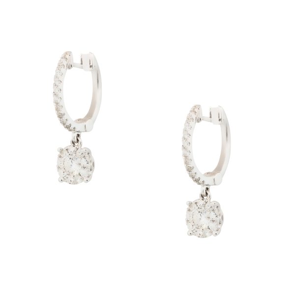 18k White Gold 0.53ctw Diamond Drop Mosaic Hoop Earrings