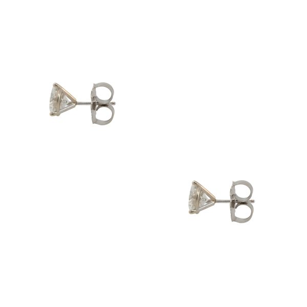 GIA Certified 14k White Gold 3.00ctw Round Diamond Stud Earrings