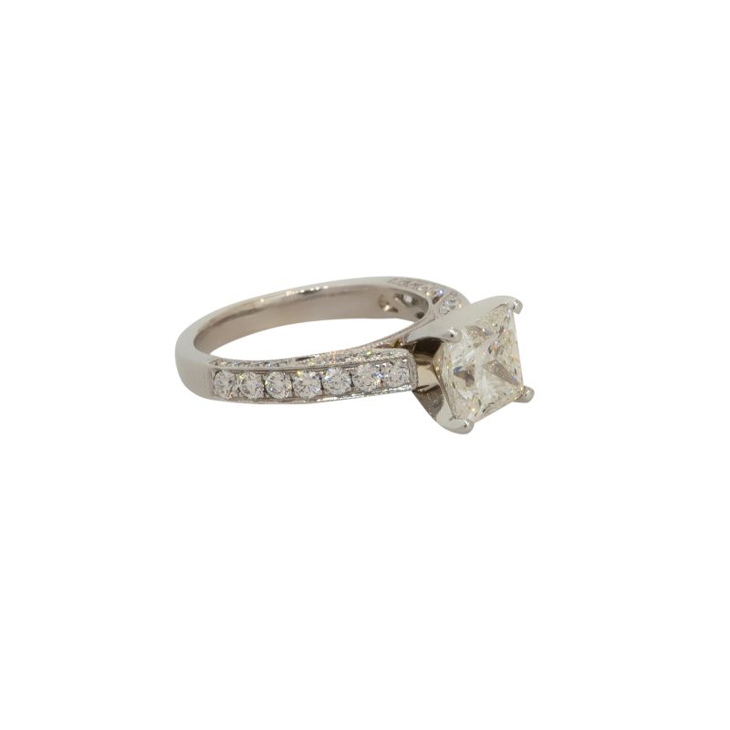 GIA Certified 14k White Gold 2.68ctw Princess Cut Diamond Engagement Ring