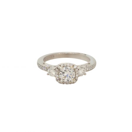 18k White Gold 1.04ctw Round Diamond 3 Stone Halo Engagement Ring