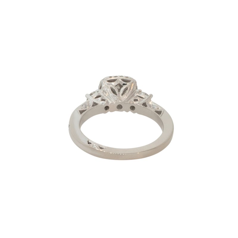 18k White Gold 1.04ctw Round Diamond 3 Stone Halo Engagement Ring