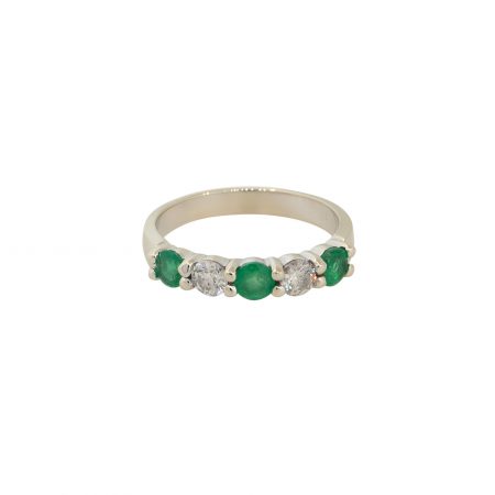 14k White Gold Emerald and Diamond 5 Stone Ring