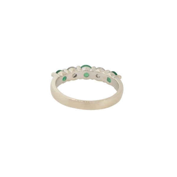 14k White Gold Emerald and Diamond 5 Stone Ring