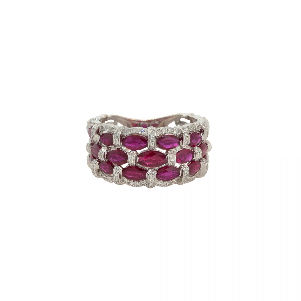 14k White Gold 1.00ctw Ruby and Diamond Wide Band