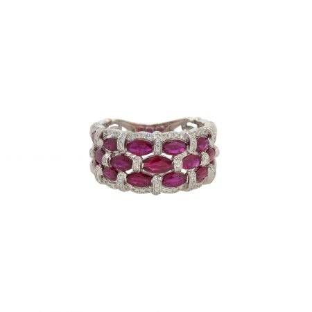 14k White Gold 1.00ctw Ruby and Diamond Wide Band