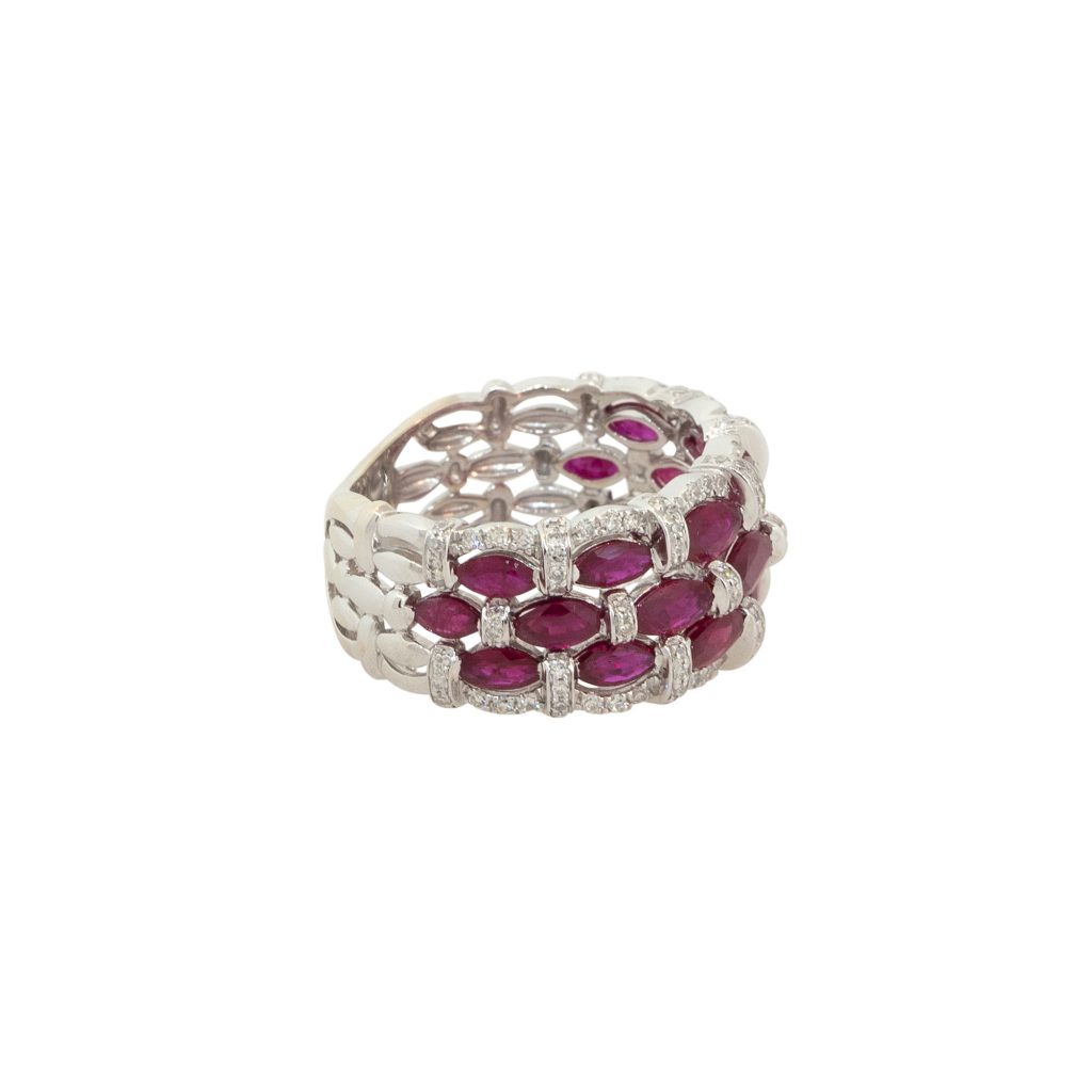 14k White Gold 1.00ctw Ruby and Diamond Wide Band