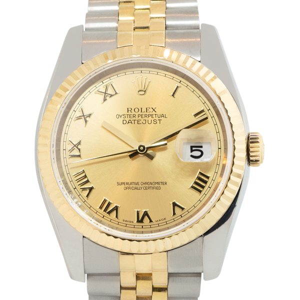 Rolex 116233 Datejust Champagne Roman Dial 18k Yellow Gold and Steel Watch
