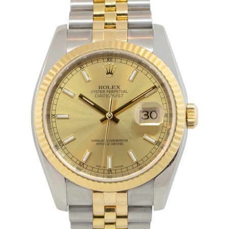 Rolex 116233 Datejust Champagne Stick Dial 18k Yellow Gold and Steel Watch