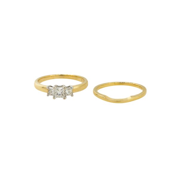 14k Yellow Gold 0.60ctw 3 Diamond Engagement Ring and Wedding Band Set