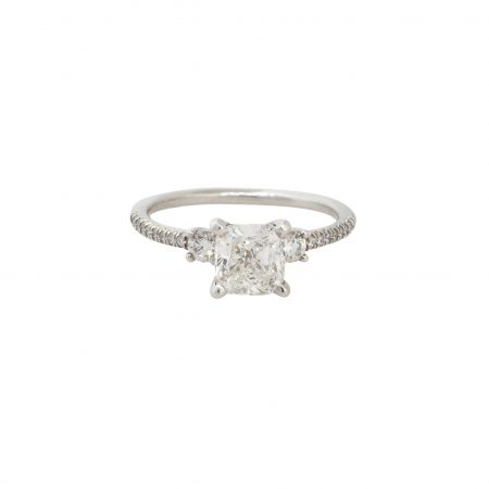 GIA Certified 14k White Gold 1.45ctw 3 Stone Cushion Diamond Engagement Ring