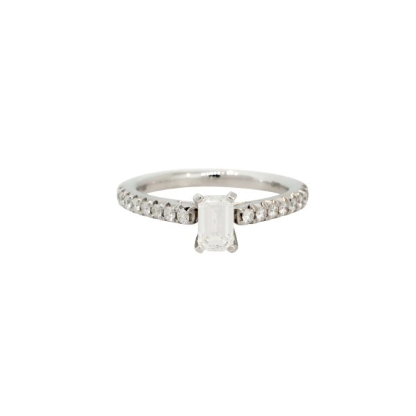 14k White Gold 1.0ctw Emerald Cut Diamond Engagement Ring