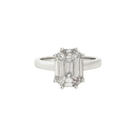18k White Gold 1.26ctw Mosaic Diamond Octagonal Engagement Ring