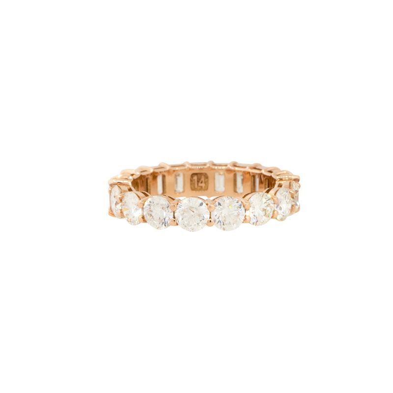 14k Rose Gold 4.62ctw Round and Emerald Cut Diamond Eternity Band Ring