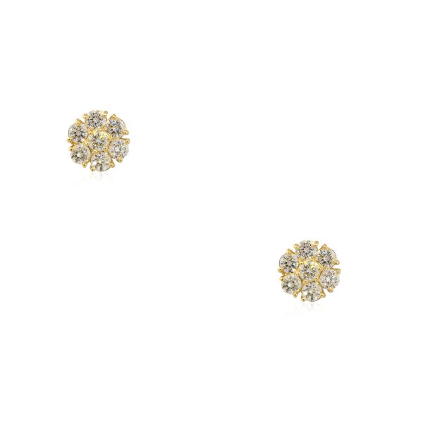 14k Yellow Gold 1.35ctw Cluster Diamond Stud Earrings