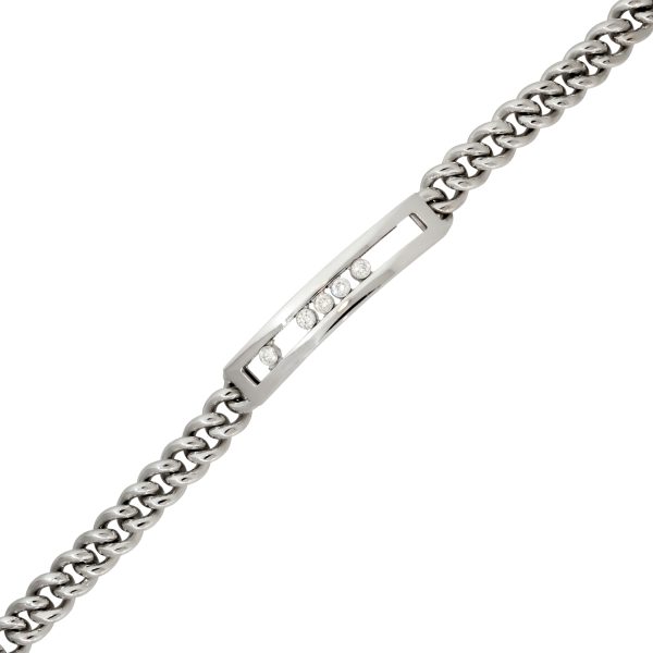 14k White Gold 0.55ctw Floating Diamond Bar Men's Curb Link Chain Bracelet