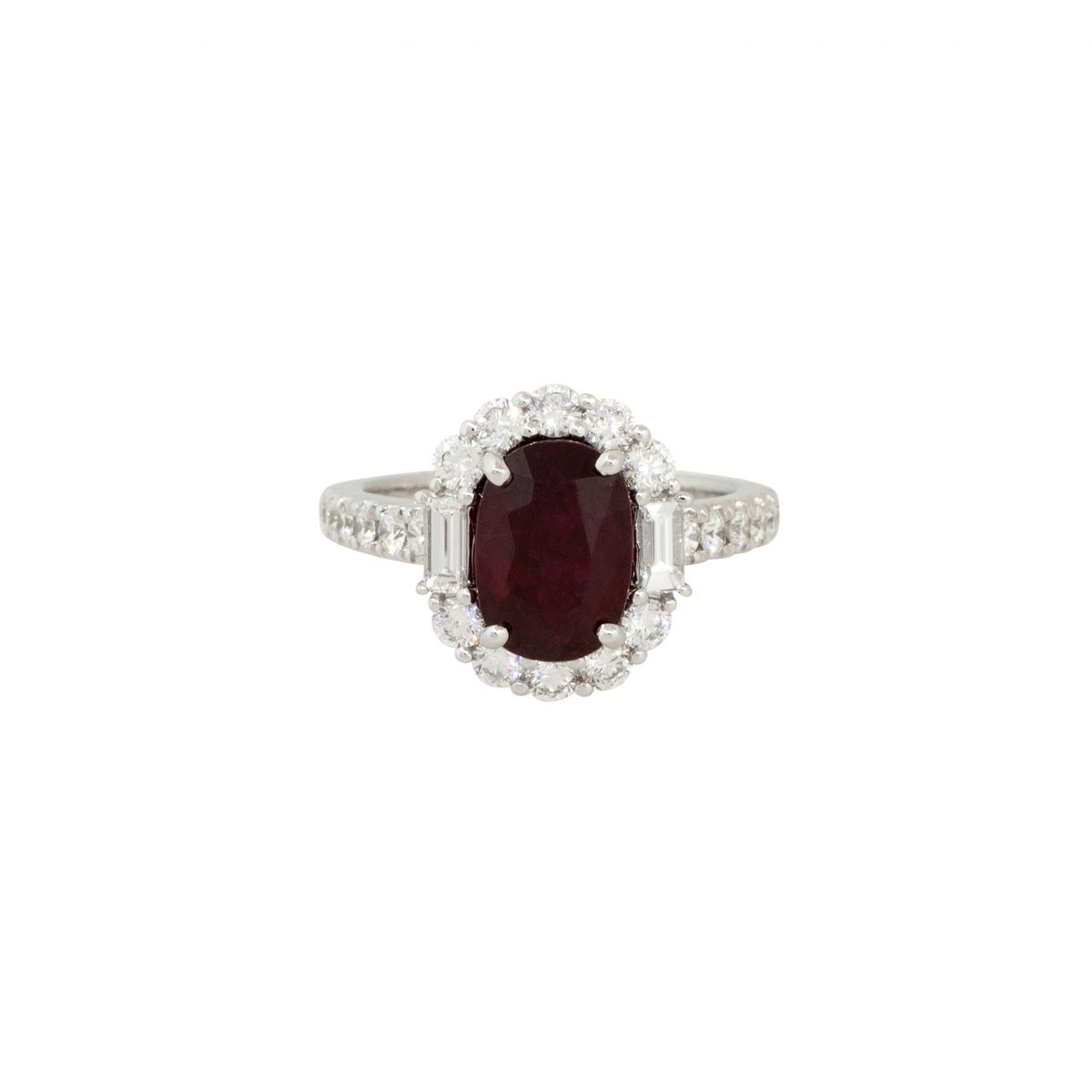 18k White Gold 3.04ctw Ruby and 1.21ctw Diamond Halo Ring
