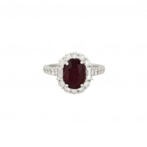 18k White Gold 3.04ctw Ruby and 1.21ctw Diamond Halo Ring