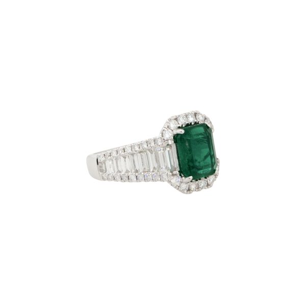 18k White Gold 2.11ctw Emerald and 1.10ctw Diamond Halo Ring