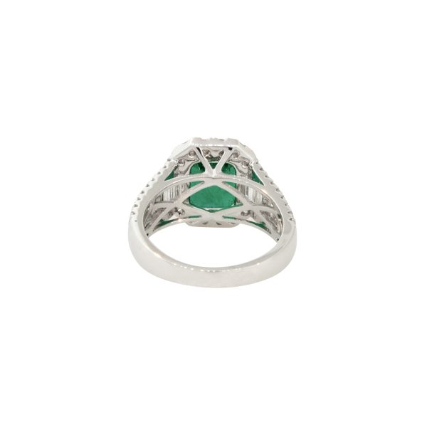 18k White Gold 2.11ctw Emerald and 1.10ctw Diamond Halo Ring