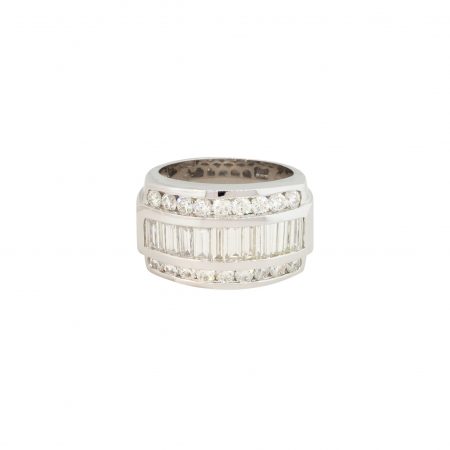 14k White Gold 5.5ctw Men's Baguette and Round Cut Diamond Ring