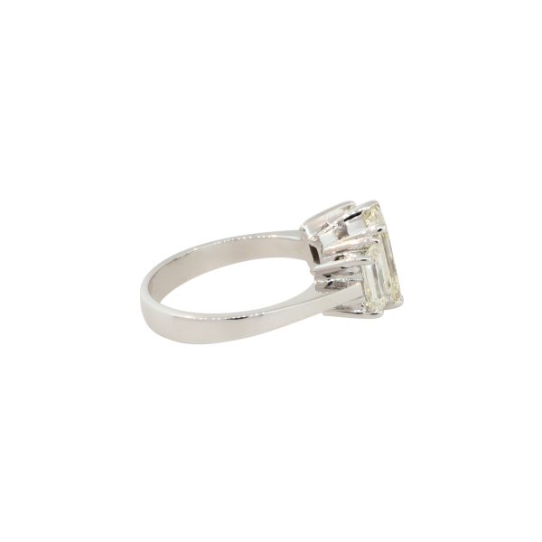 18k White Gold 3.21ctw 3 Stone Emerald Cut Diamond Engagement Ring