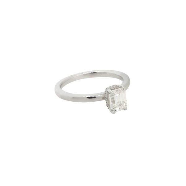 GIA Certified 18k White Gold 1.45ctw Emerald Cut Diamond Engagement Ring