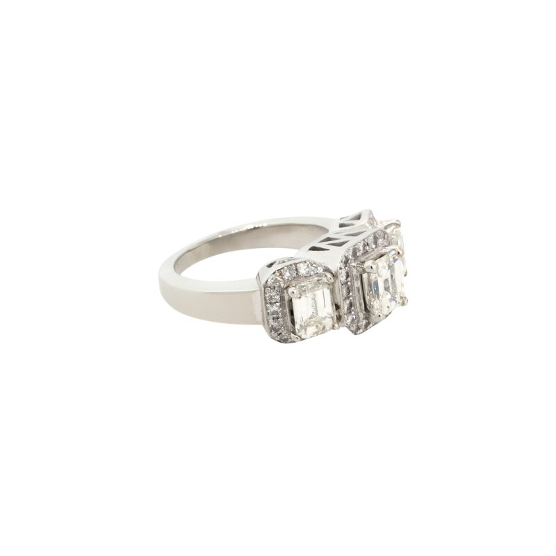 GIA Certified 14k White Gold 3.38ctw 3 Stone Emerald Diamond Engagement Ring