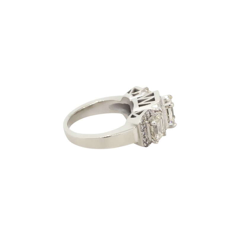GIA Certified 14k White Gold 3.38ctw 3 Stone Emerald Diamond Engagement Ring