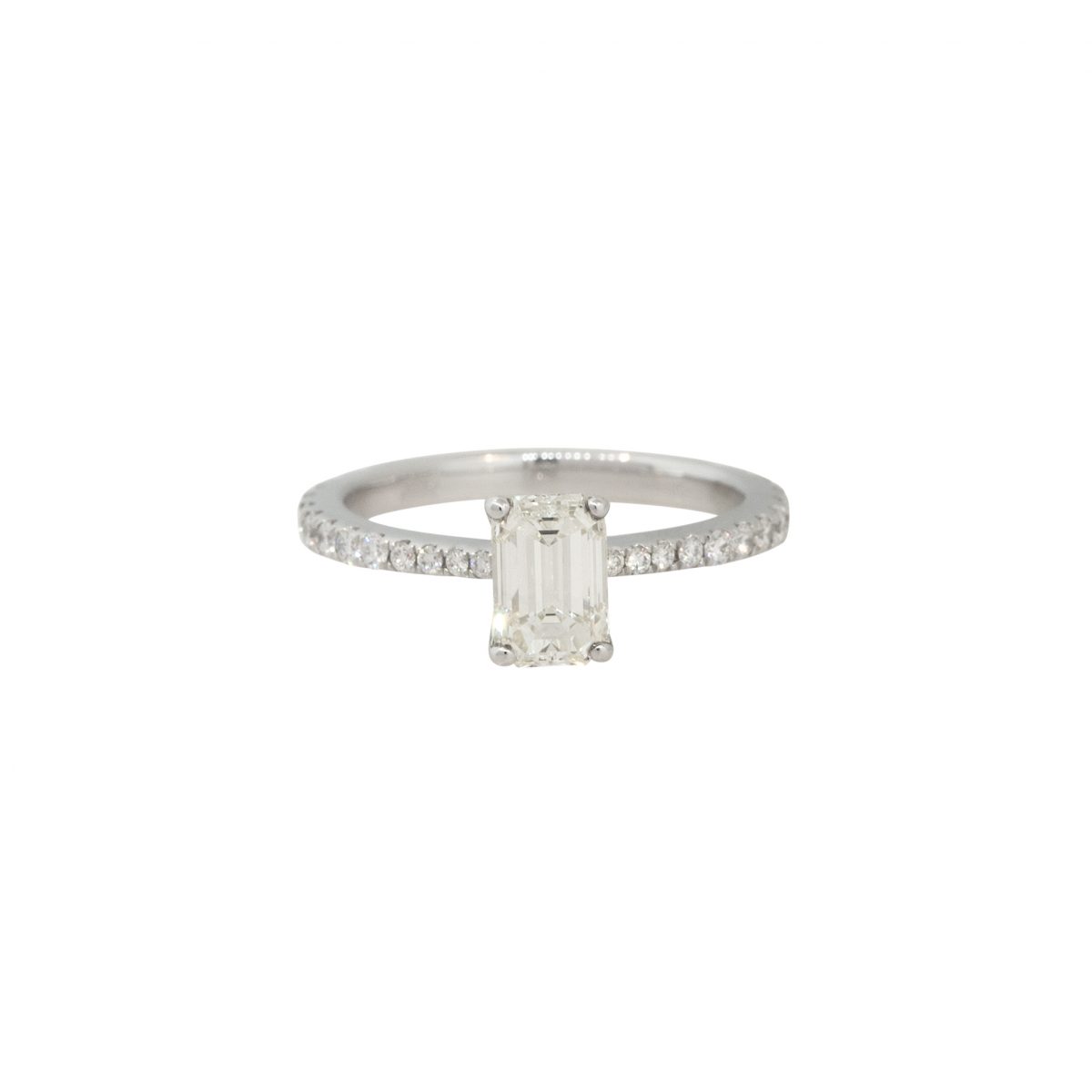 GIA Certified 18k White Gold 1.21ctw Emerald Cut Diamond Engagement Ring