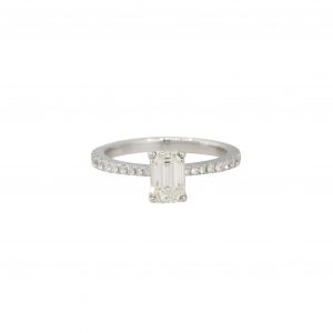 GIA Certified 18k White Gold 1.21ctw Emerald Cut Diamond Engagement Ring