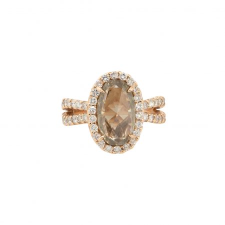 14k Rose Gold 2.80ctw Fancy Brown Oval Diamond Halo Ring