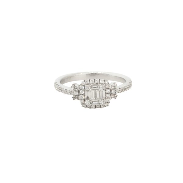 14k White Gold 0.55ctw Mosaic Diamond Halo Engagement Ring