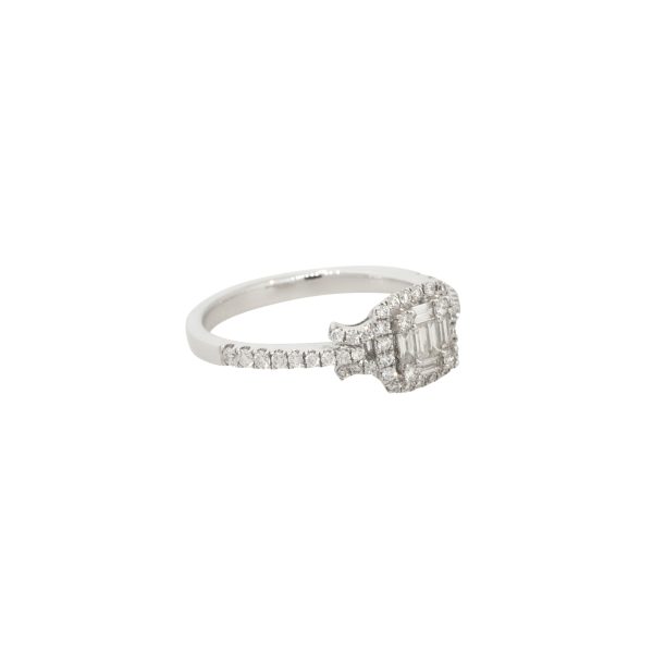 14k White Gold 0.55ctw Mosaic Diamond Halo Engagement Ring