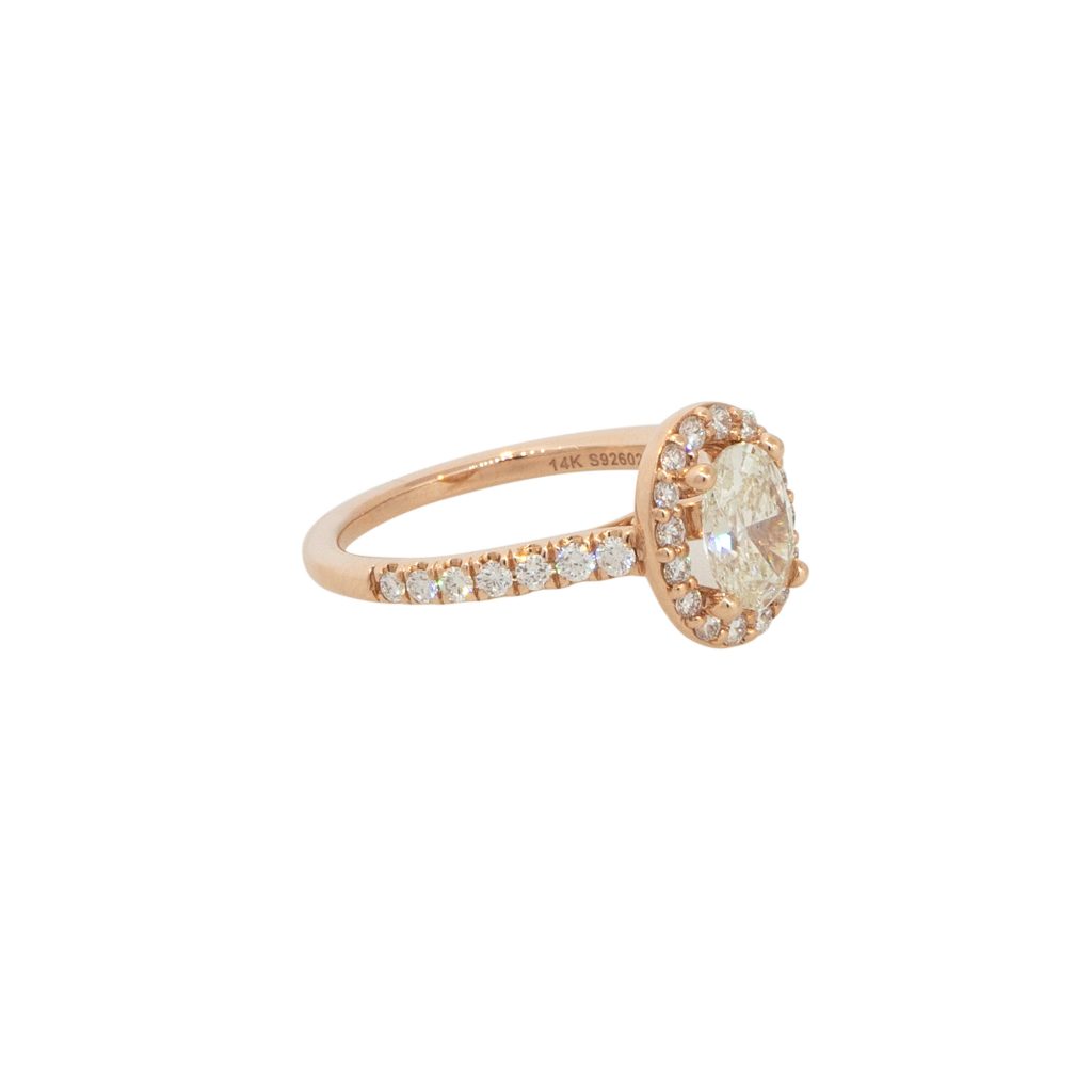 14k Rose Gold 1.55ctw Oval Diamond Halo Engagement Ring