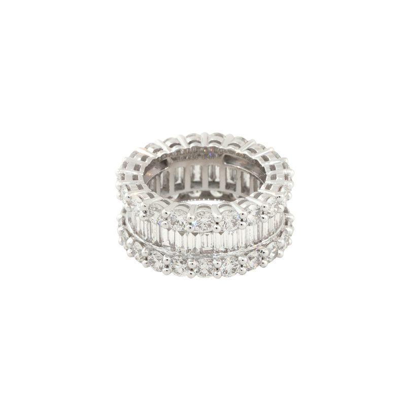 18k White Gold 8.67ctw Round and Baguette Cut Diamond Eternity Band