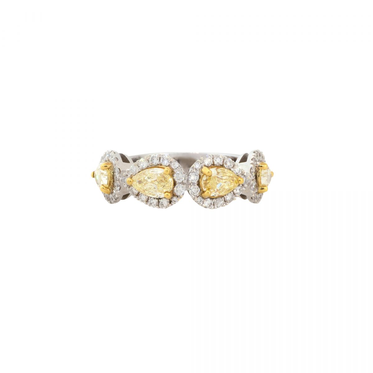 18k White Gold 2.14ctw Fancy Yellow Pear Shaped Halo Diamond Ring