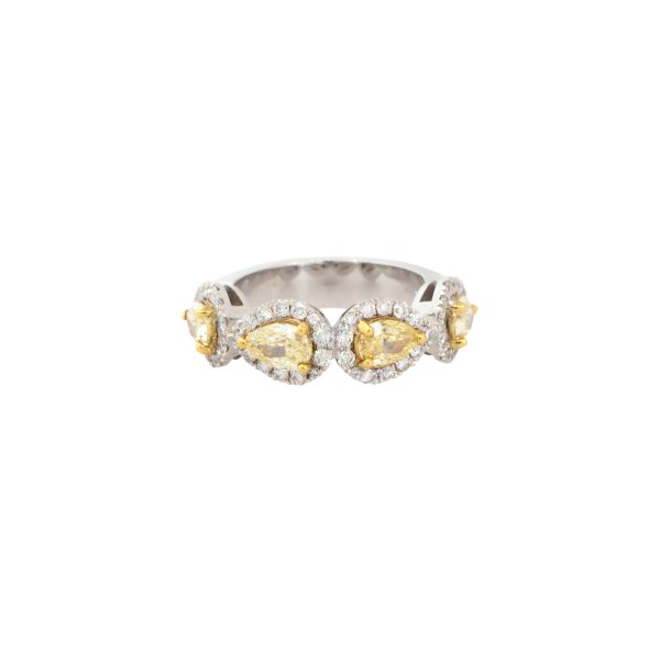 18k White Gold 2.14ctw Fancy Yellow Pear Shaped Halo Diamond Ring