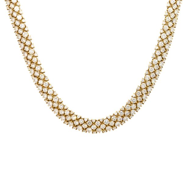 18k Yellow Gold 32.0ctw Flexible 3 Row Diamond Necklace