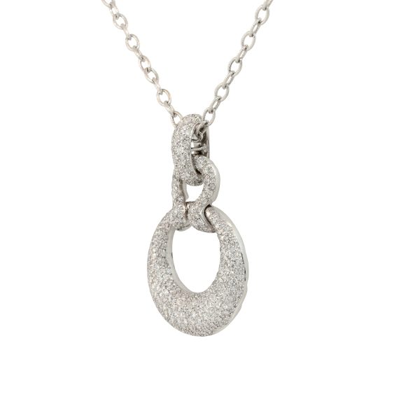 14k White Gold 3.00ctw Diamond Pave Round Pendant Necklace