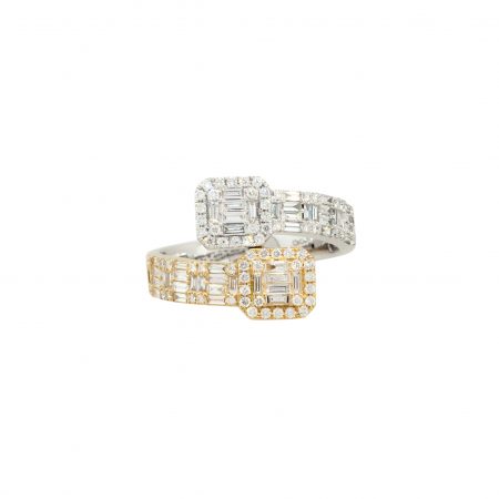 14k Two-Tone White and Yellow Gold 0.89ctw Diamond Bypass Ring