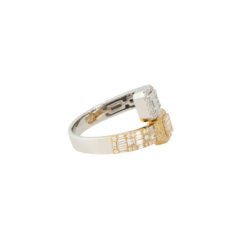 14k Two-Tone White and Yellow Gold 0.89ctw Diamond Bypass Ring