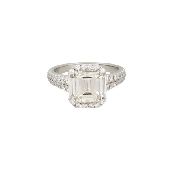 18k White Gold 2.87ctw Emerald Cut Diamond Halo Engagement Ring