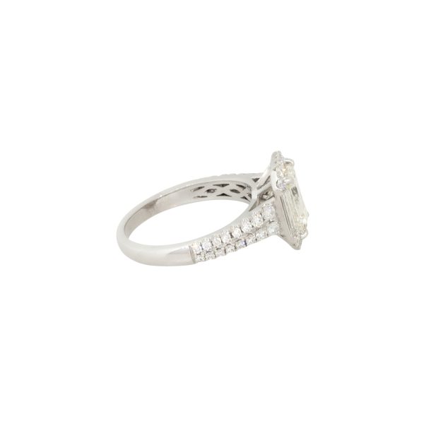 18k White Gold 2.87ctw Emerald Cut Diamond Halo Engagement Ring