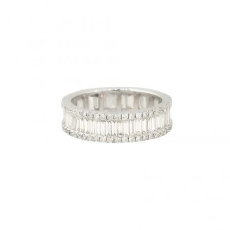 14k White Gold 3.40ctw Baguette and Round Brilliant Cut  Diamond Eternity Band