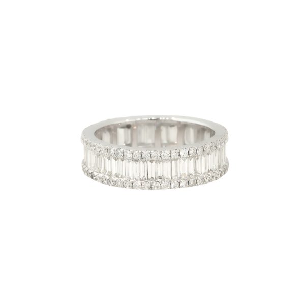 14k White Gold 3.40ctw Baguette and Round Brilliant Cut  Diamond Eternity Band