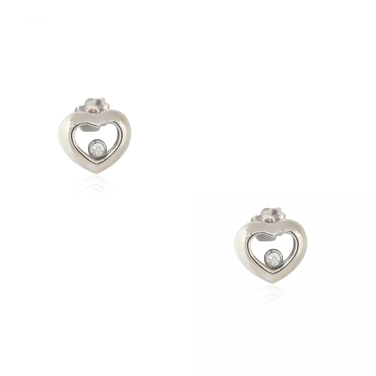 18k White Gold 0.05ctw Floating Diamond Heart Shaped Earrings