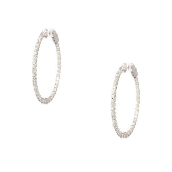14k White Gold 2.12ctw Diamond Inside-Out Oval Hoop Earrings